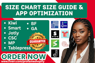 setup kiwi, smart, jotly, csc, mp, bf, tablepress, ga size chart and size guide