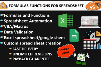 create excel spreadsheet, google sheet, excel formula functions vba and macro