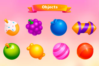 draw 2d game art props, objects, icons