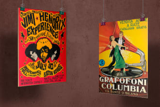 design unique retro vintage poster, travel, club, movie, cinematic poster