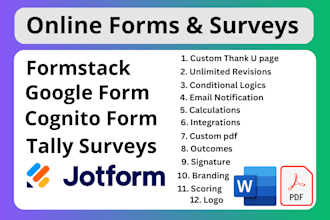 create online forms surveys, jotform, cognito form, formstack, google form tally