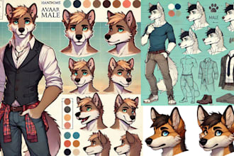 draw 2d reference sheet,  roblox map,  oc, dnd, furry art, fursona character