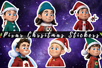 generate ai pixar style christmas stickers