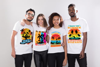 do trendy custom summer beach and camping t shirt design