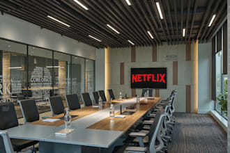 design modern office interior and create photorealistic 3d rendering