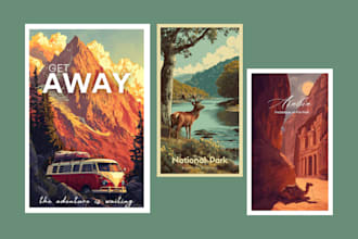 make a professional travel poster design in retro vintage style
