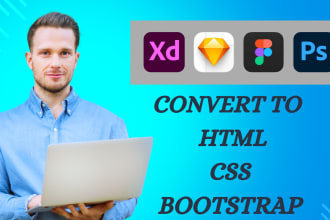 convert figma to html, psd to html, sketch to html, xd to html css bootstrap