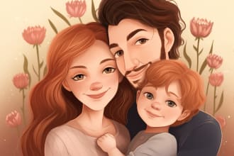 draw family couple or single cartoon portrait from photos