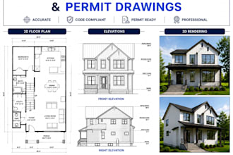 draft 2d floor plans, construction permit drawings and architectural house plans