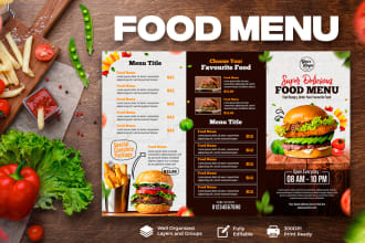do an attractive menu design, restaurant menu, food menu design