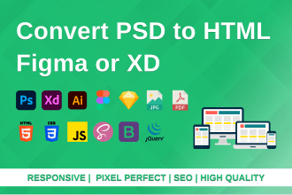 convert PSD to HTML, figma, or xd to perfect pixel