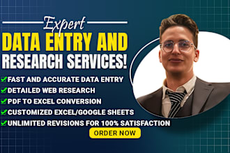 do data entry, web research, pdf to excel, data collection or virtual assisting