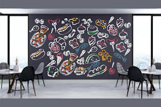 do office, restaurant wall art, mural, doodle arts in 24 hrs