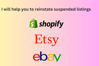 contact ebay, shopify and amazon support to reinstate suspended product listings