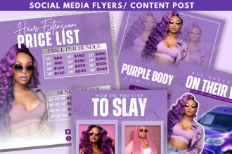 design hair extension, lash, skincare or boutique flyers for instagram