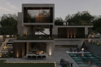design a modern luxury house exterior and create realistic renders
