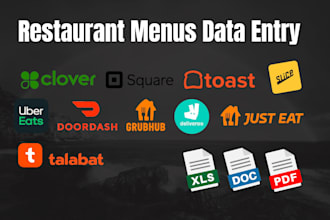 do restaurant menu data entry for clover, square, toast, uber eats, ubereats