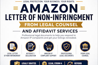 amazon non infringement legal letter and affidavit for patents as legal counsel