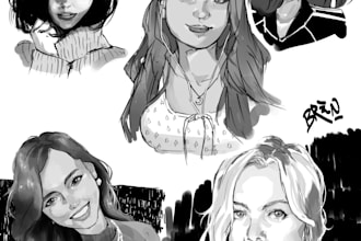 draw sketch, half body