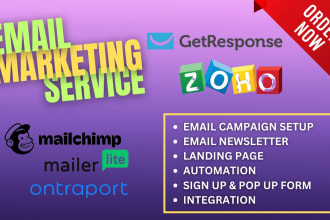 create email campaign using groovemail, mailchimp, getresponse or mailerlite etc