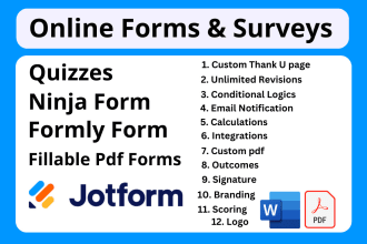 create online forms, surveys, jotform, fillable pdf, ninja form, quizzes, formly