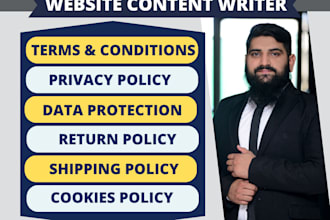 write terms and conditions, privacy policy, return policy, shipping policy