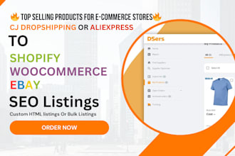 create cj, aliexpress to shopify, woocommerce, or ebay SEO product listings