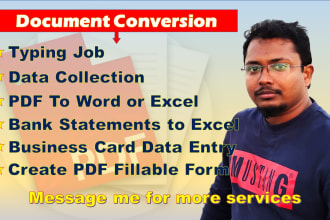 do manual typing job, convert pdf to word or excel, and data collection