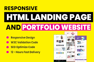 design a html landing page or html portfolio website HTML,CSS, js, bootstrap
