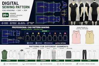 create clothing sewing patterns, cad grading and dxf files