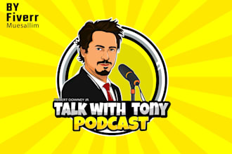 podcast cover art logo design portrait caricature cartoon character cute mascot