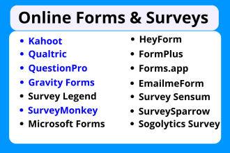 create gravity forms, survey monkey, kahoot, qualtric, questionpro, surveymonkey
