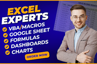 do excel vba, macro, formula, automation, dashboard and google spreadsheet work