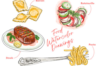 draw watercolor food, drinks, menu design