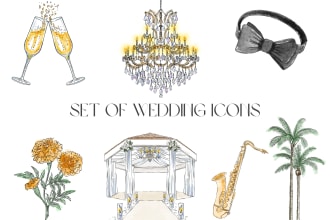 create unique watercolor hand drawn icons and illustrations