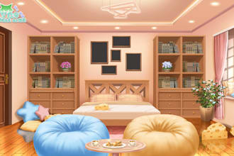 draw illustration, background, vtuber,  visual novel in anime