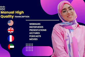 expertly transcribe audio and video in english french and arabic