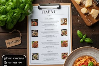 create a custom, high quality food menu design in 24 hours