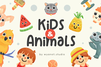 draw kids, pets or animal illustration