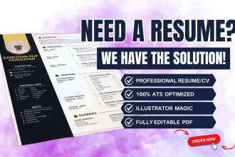 design a professional and modern resume , CV in illustrator