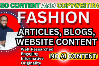write SEO fashion articles, product descriptions and web copywriting