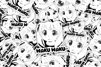 create custom black and white anime stickers for you