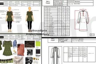 make tech pack, spec sheets and size chart highgrade