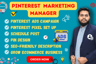set up ads, optimize profiles, board, and design pins for pinterest marketing