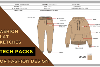 create fashion flat sketch and techpack