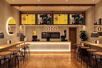 render 3d interior, interior design, cafe, restaurant