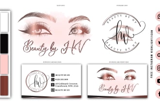 design makeup, eyelash, beauty, and cosmetic logo design with branding kit