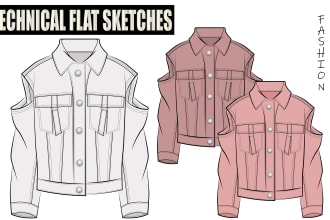 draw technical flat sketch and fashion tech pack