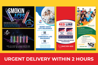 design door hanger, postcard, rack card, dl flyer in 2 hours