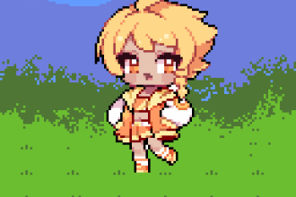 create a pixel art character sprite sheet, animated gif, background, game asset